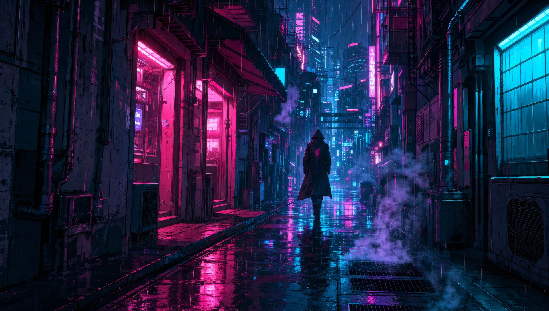 Regennasse Neon-Gasse