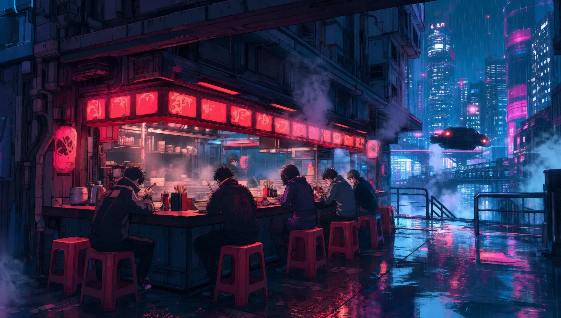 Ramen bar in the rain