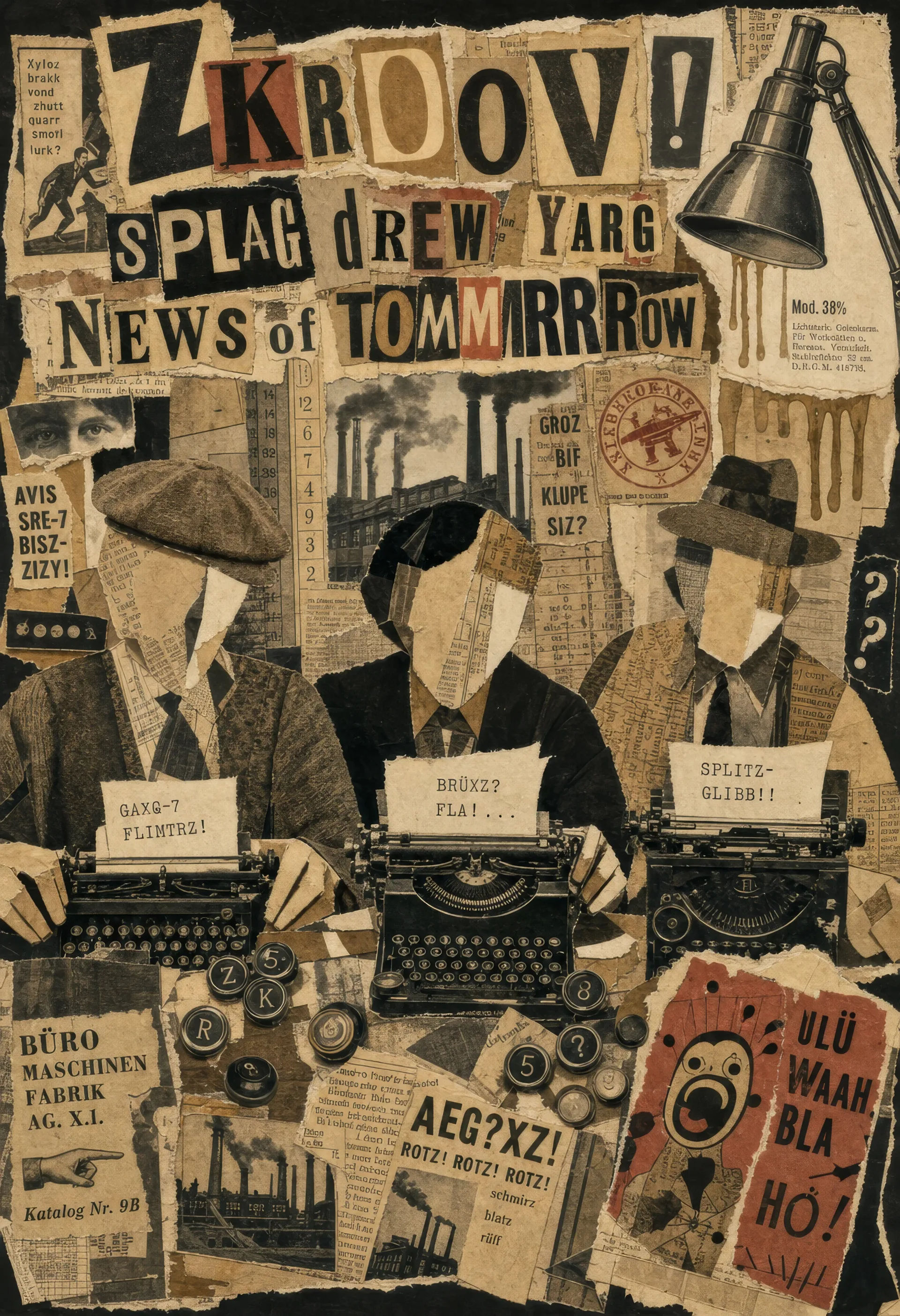 Photomontage of a 1920s newsroom