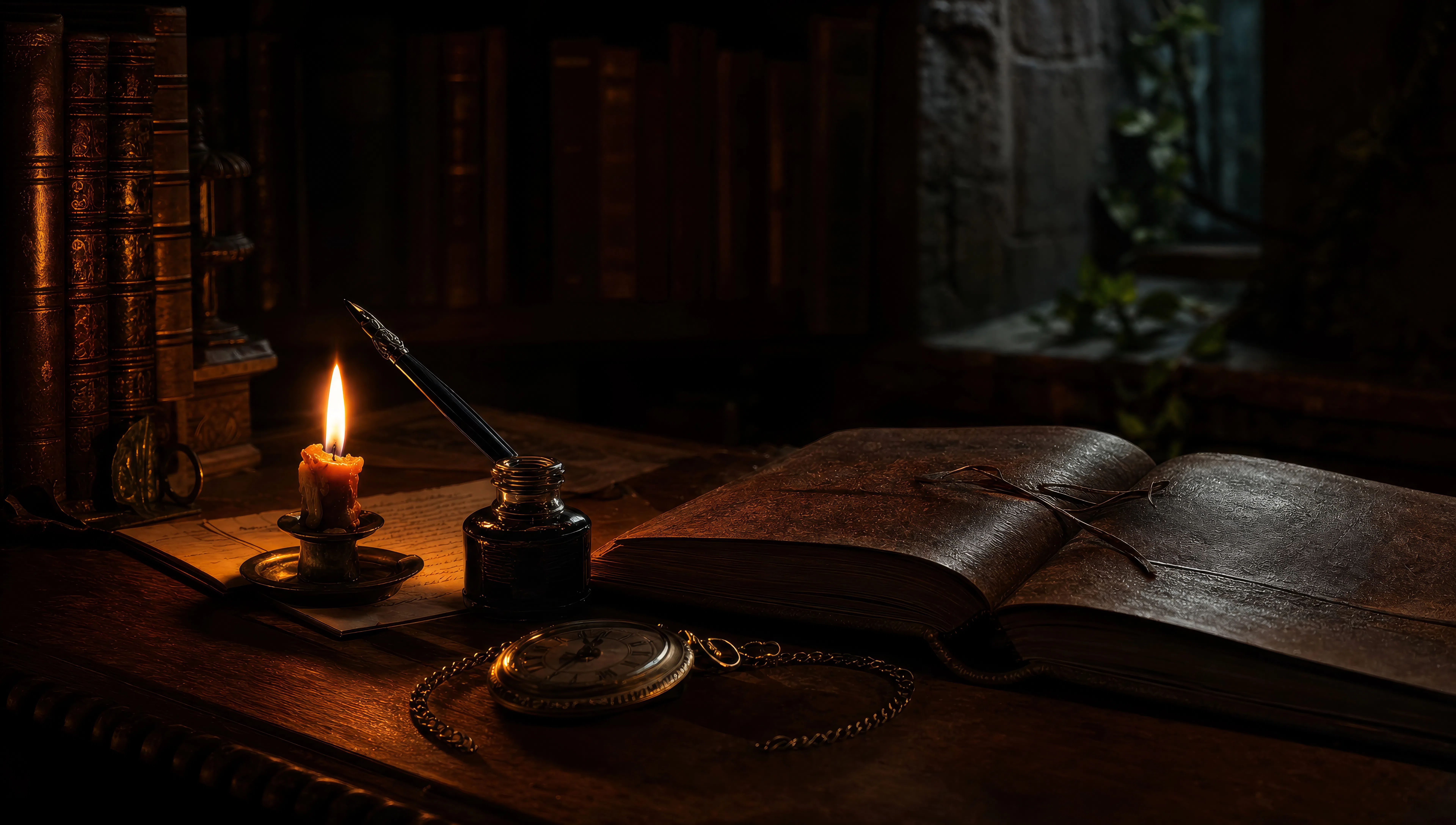 Candlelit study desk