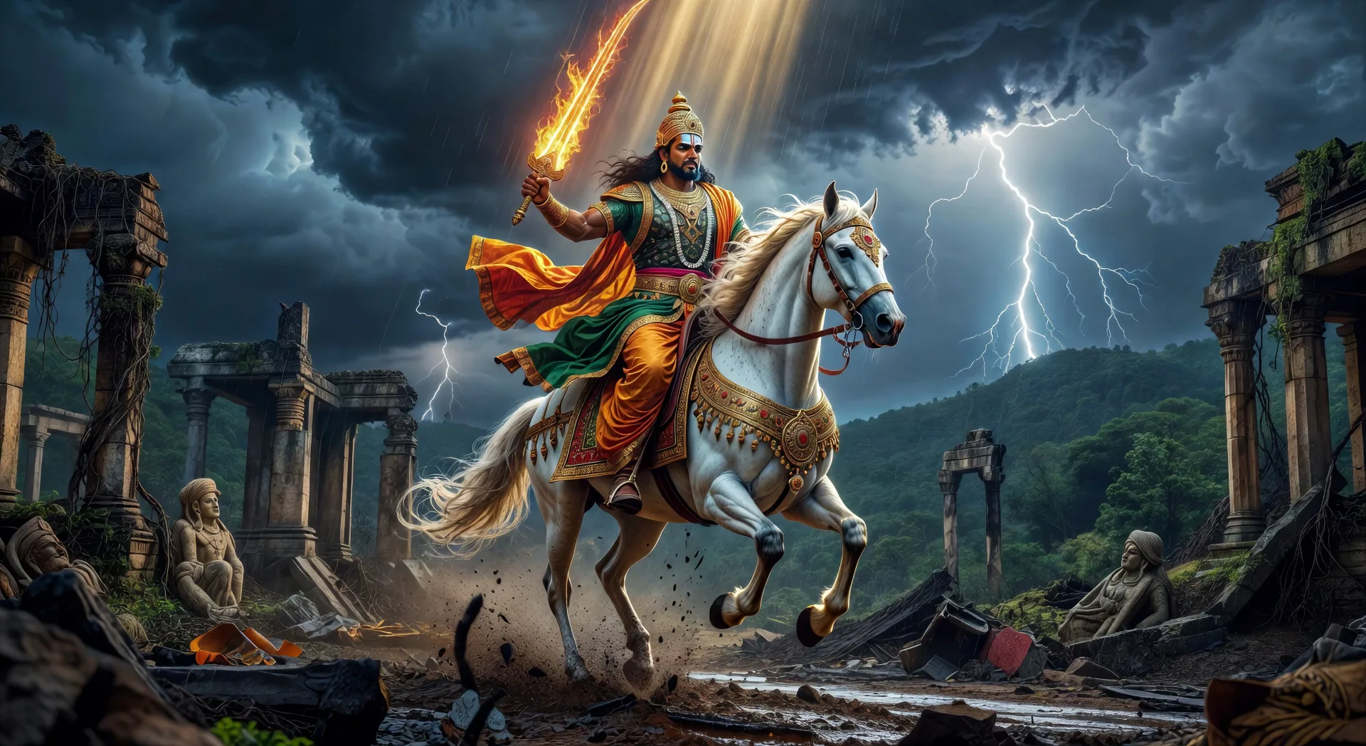 Kalki rides at the end of Kali Yuga