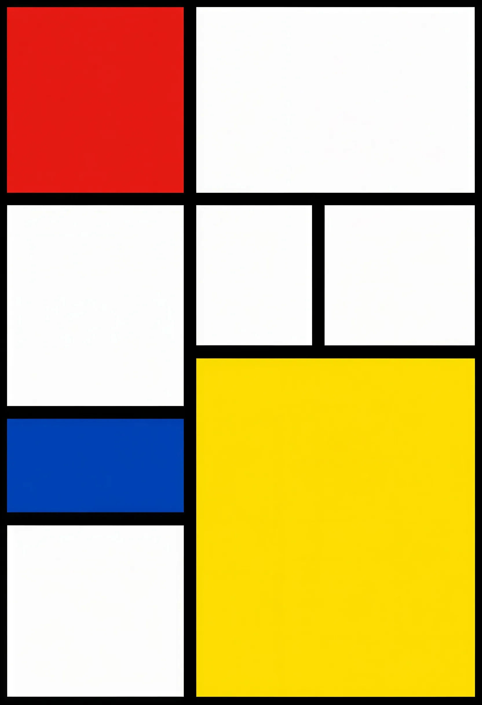 Mondrian-style composition in red, yellow, blue