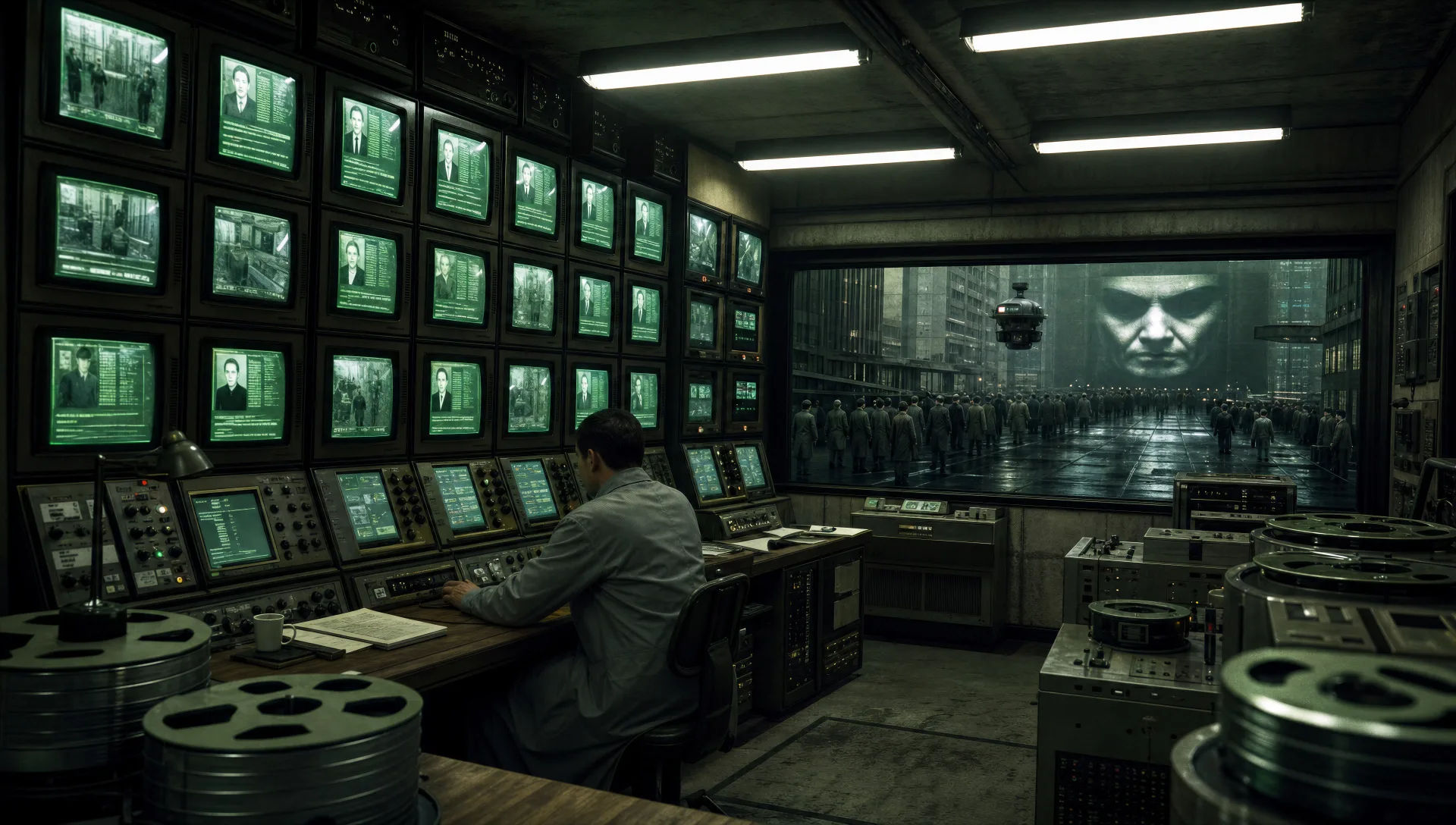 Green-phosphor CRT control room