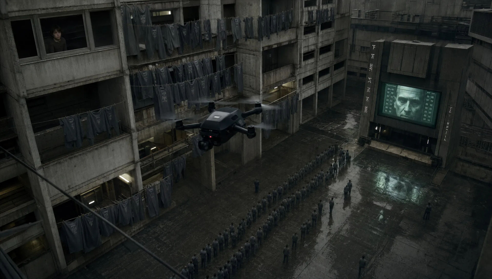 Dron de vigilancia sobre la unidad habitacional