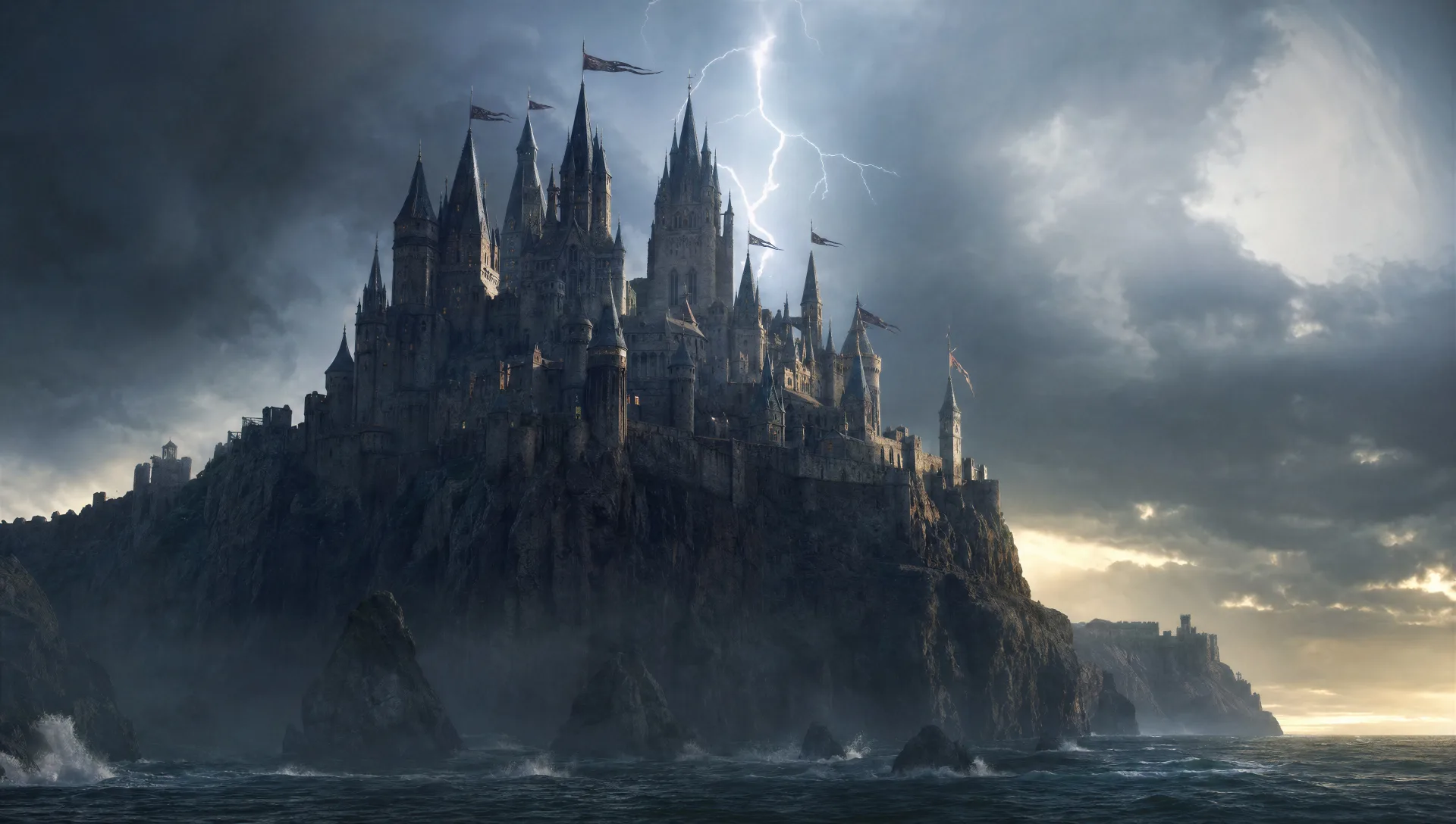 Castle on a storm-lashed cliff