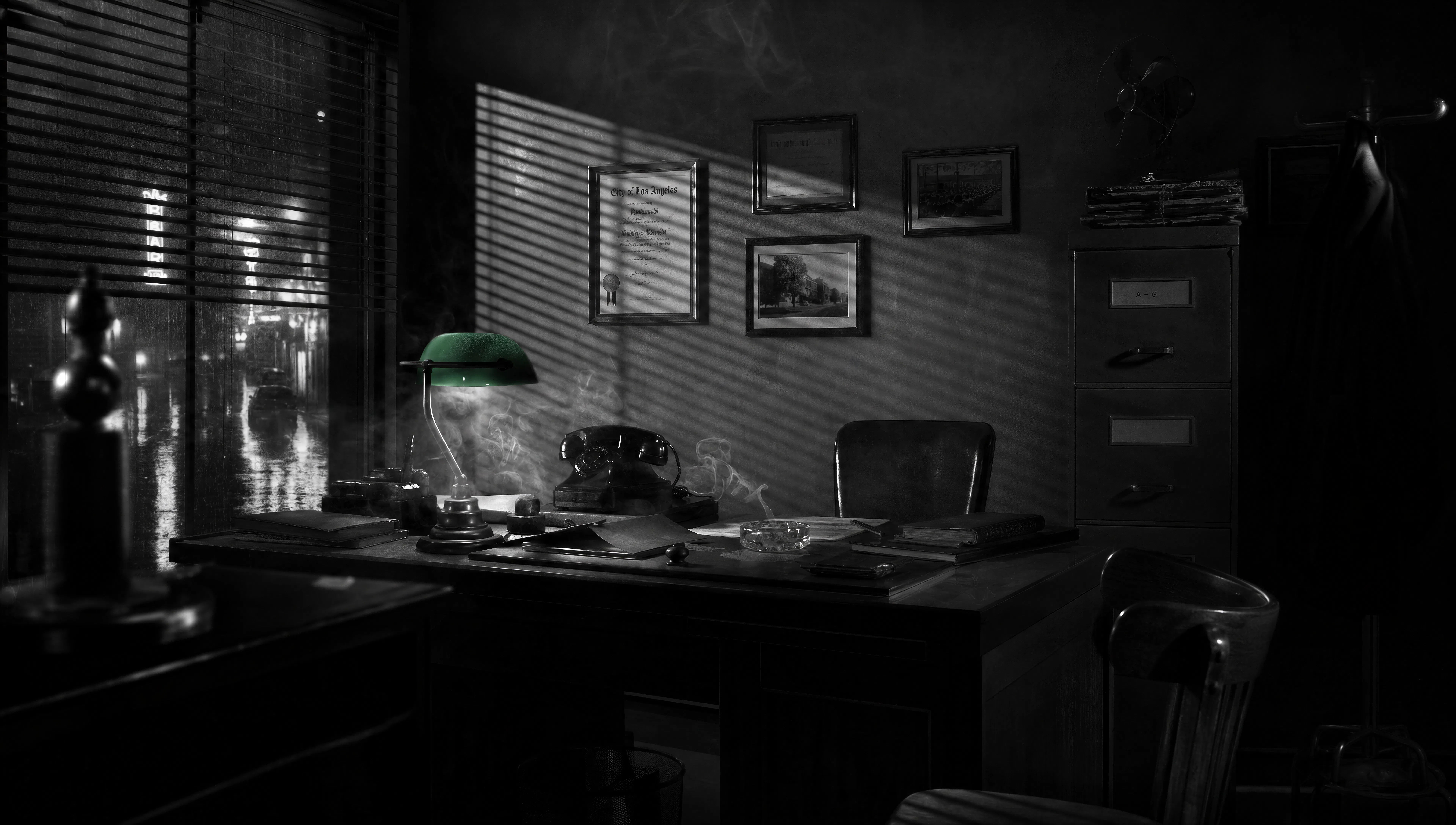 Office through Venetian blinds