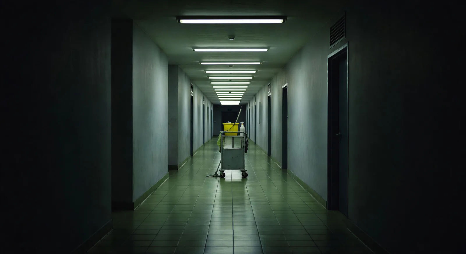 Corporate corridor at midnight