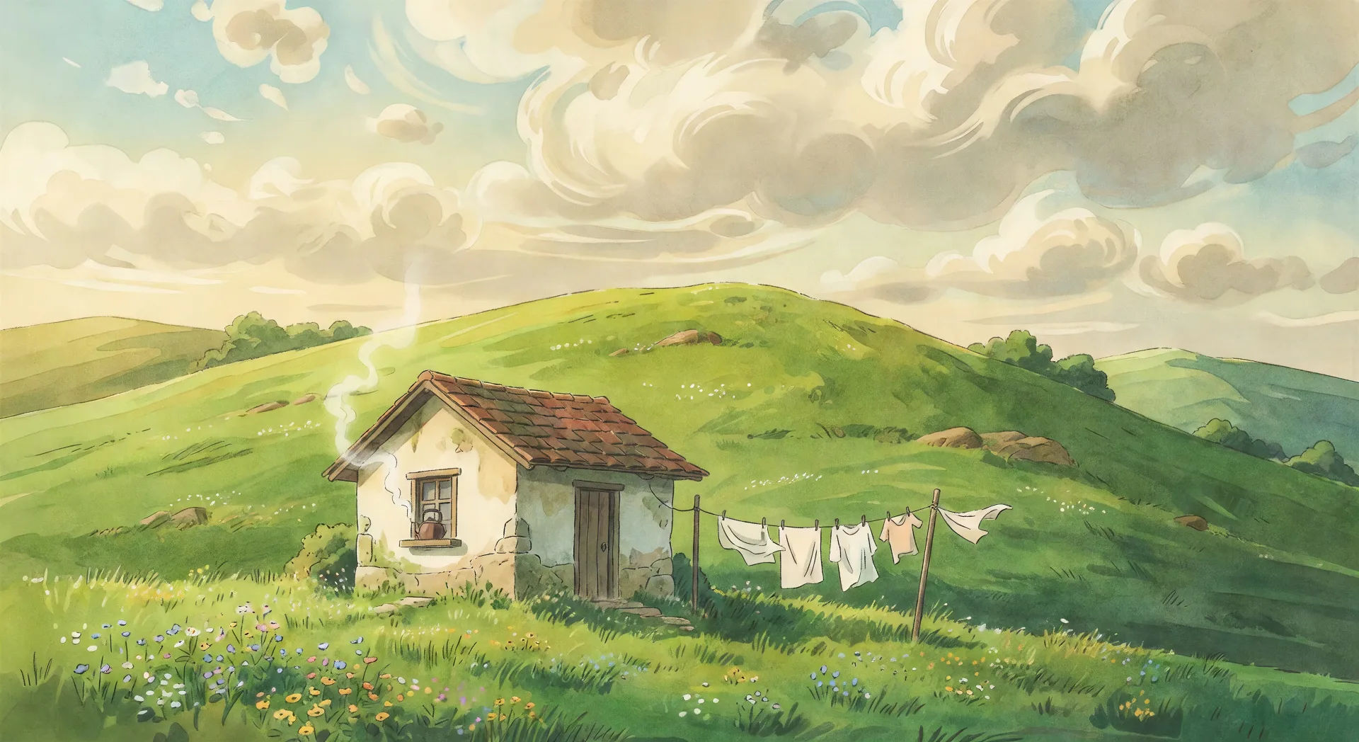 Painterly cottage on a hillside