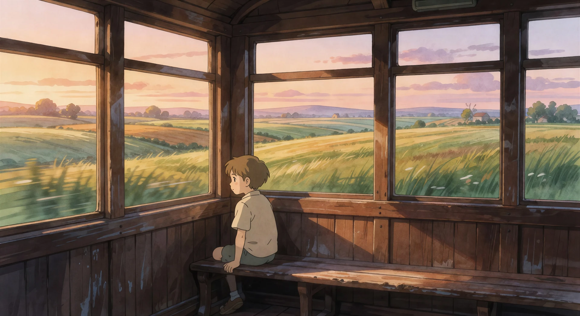 Train carriage at sunset