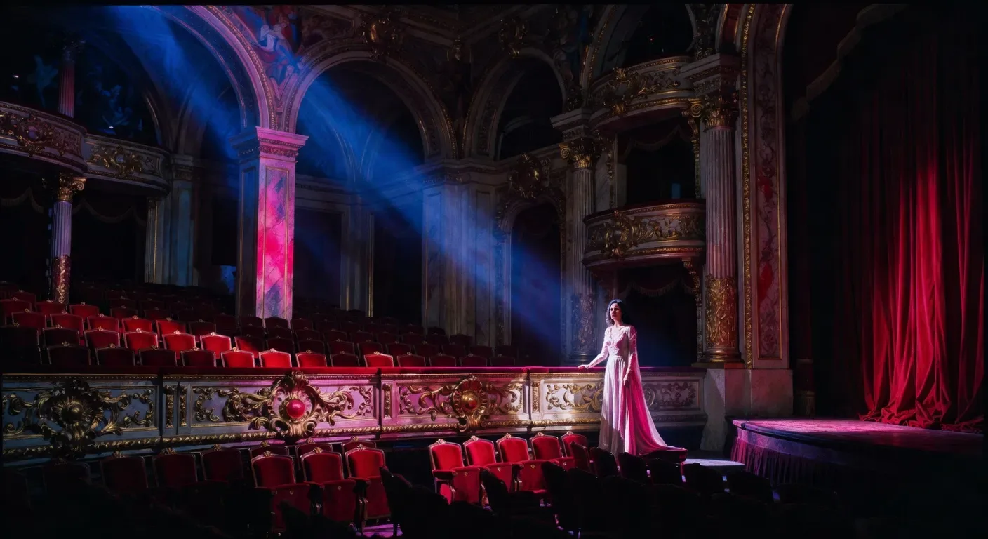 Opera-house mezzanine in cobalt and red