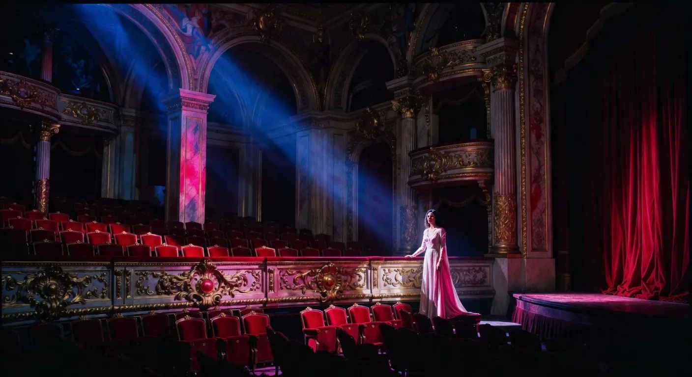 Opera-house mezzanine in cobalt and red