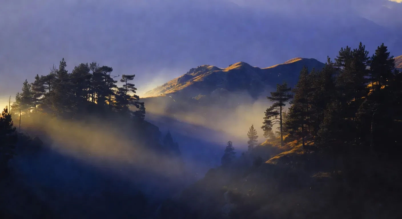 Atmospheric haze lifting from a ridgeline