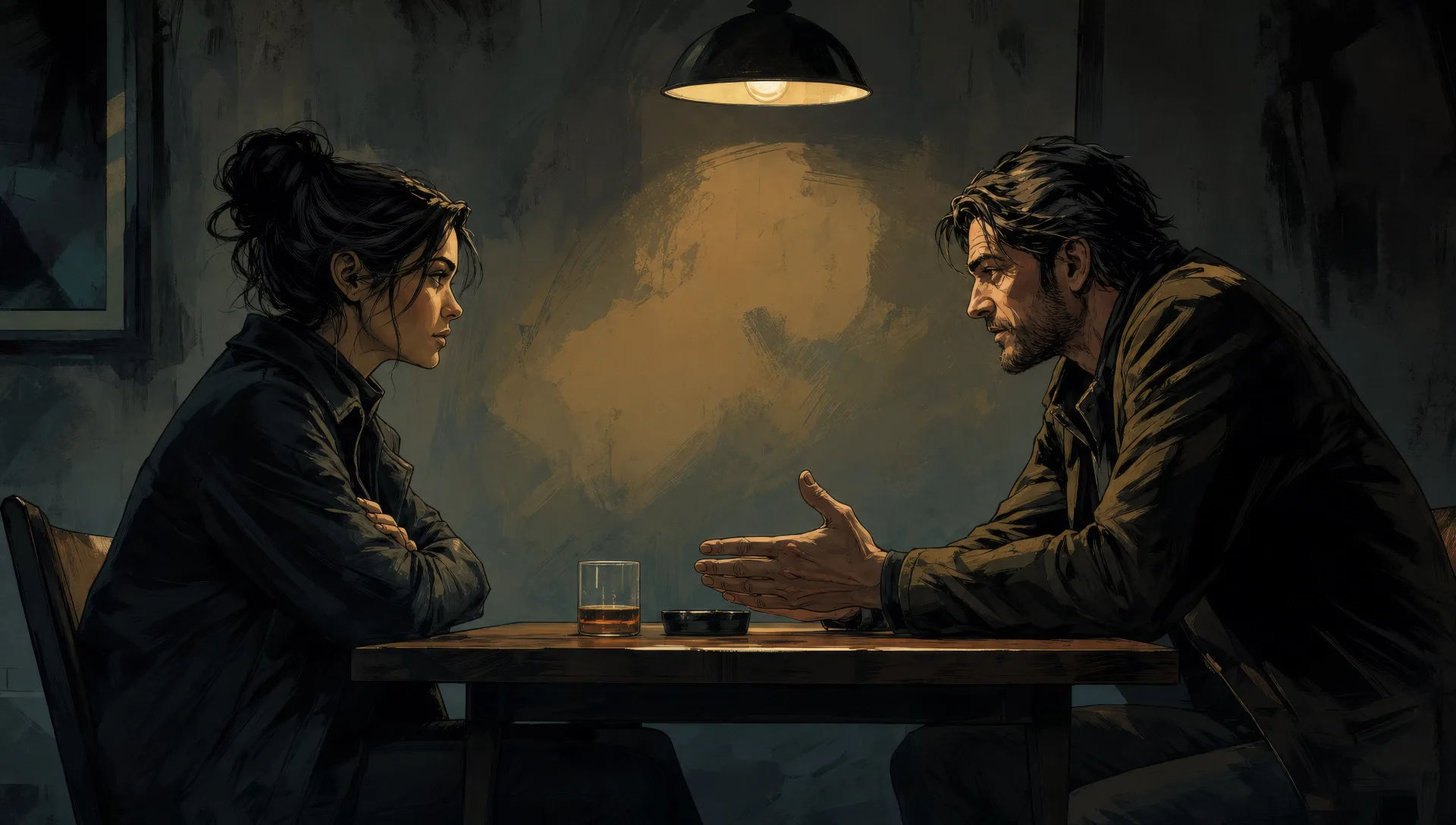 Quiet two-character panel