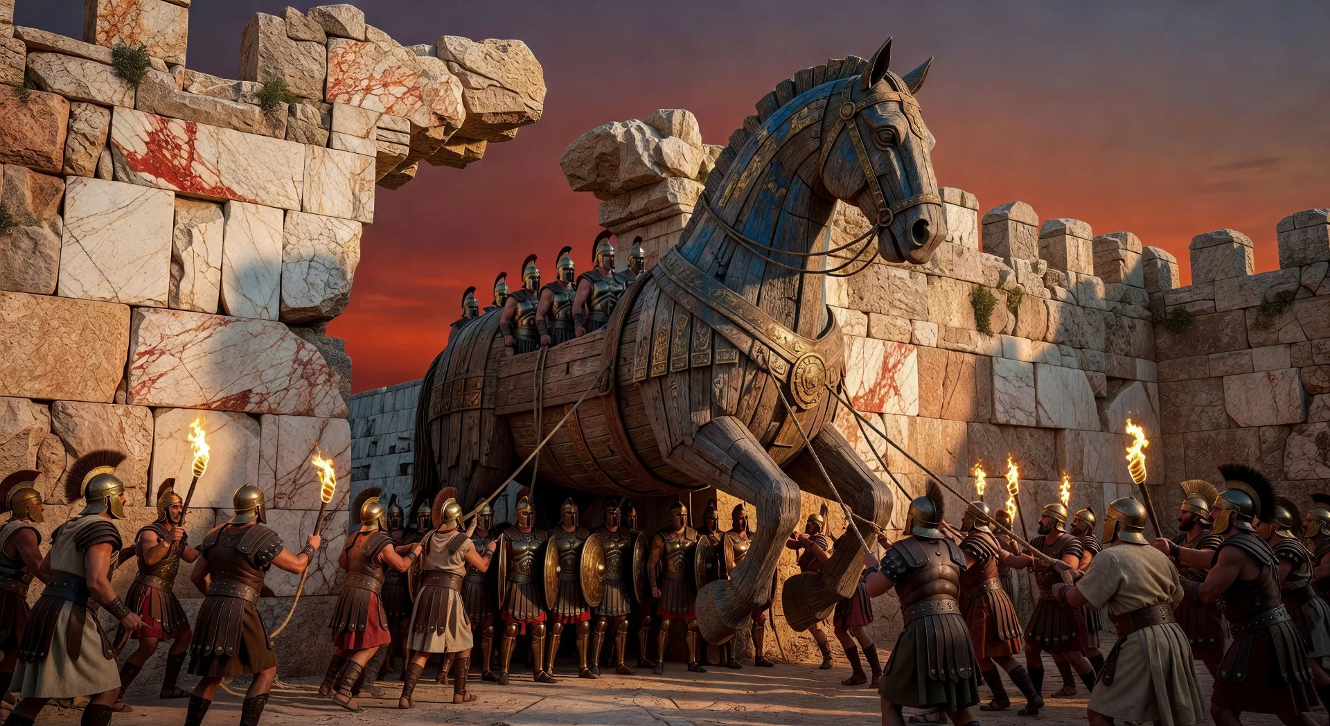 O Cavalo de Troia entra na cidade