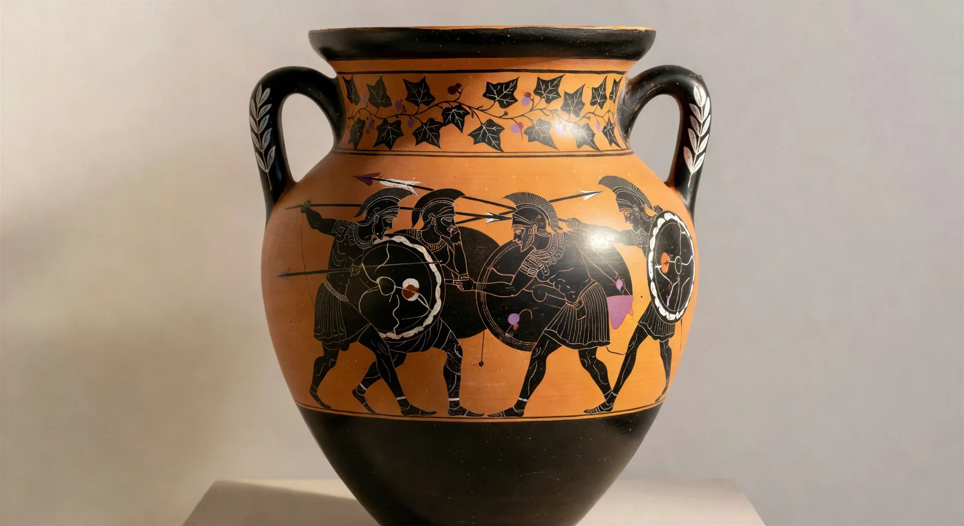 Black-figure amphora battle scene