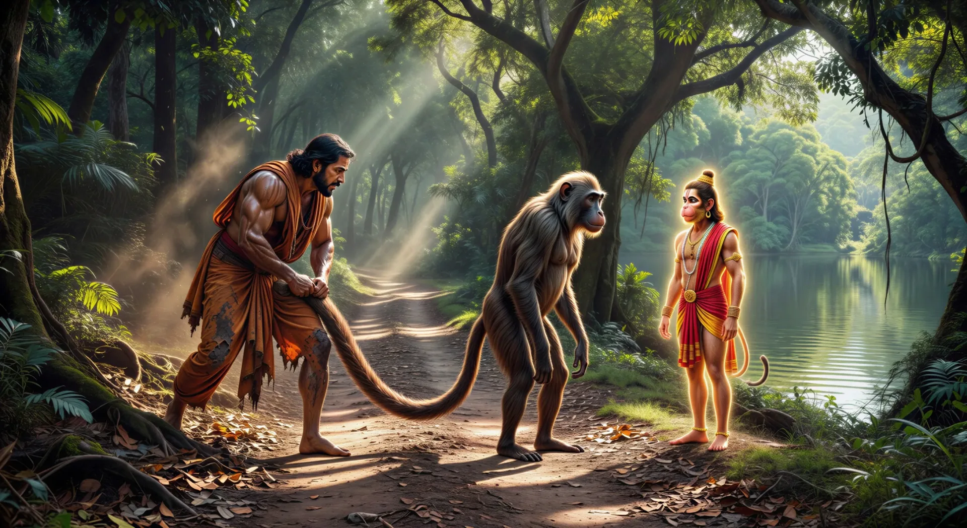 Hanuman and Bhima in the forest