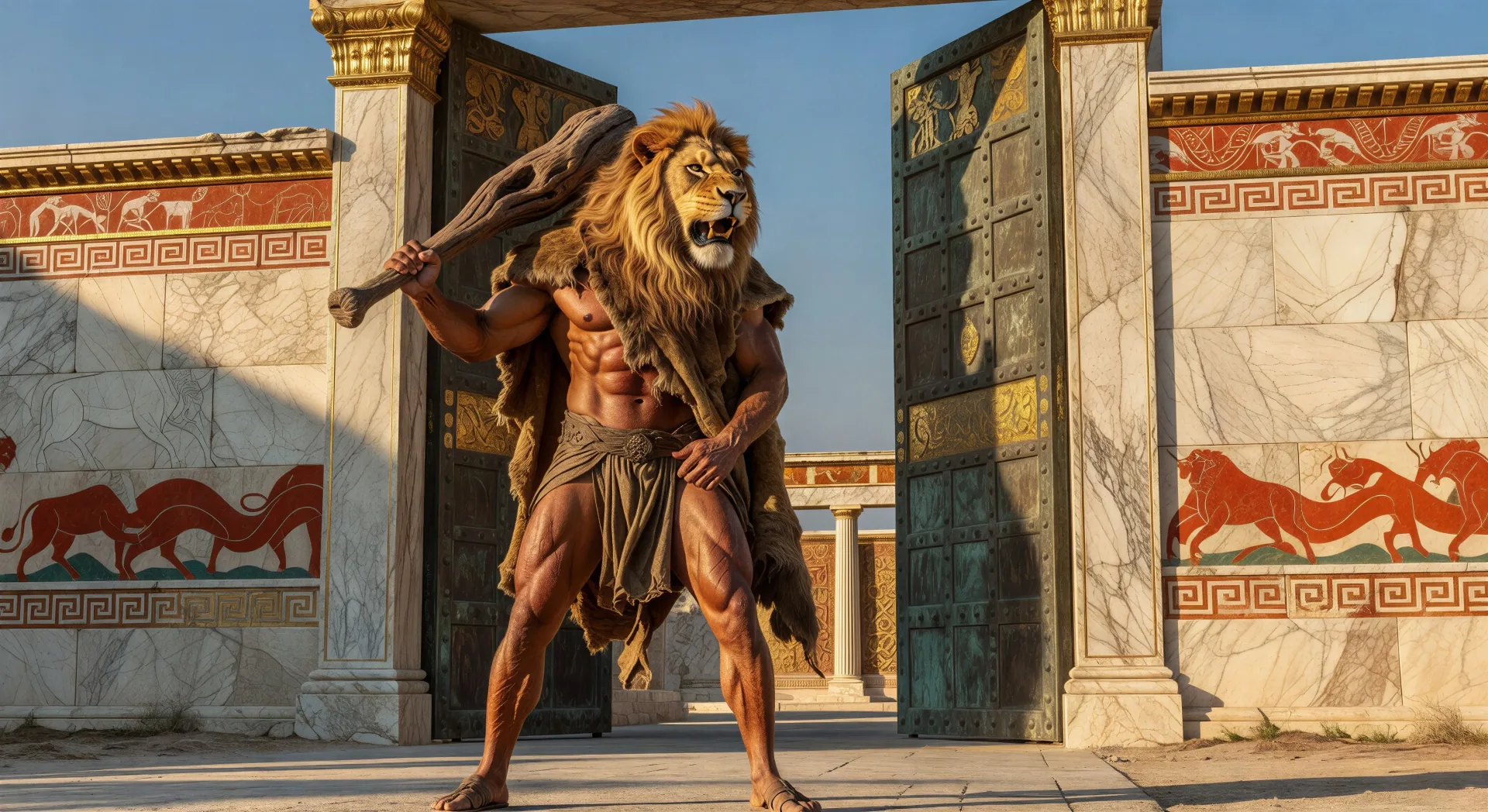 Hercules wears the Nemean lion-skin
