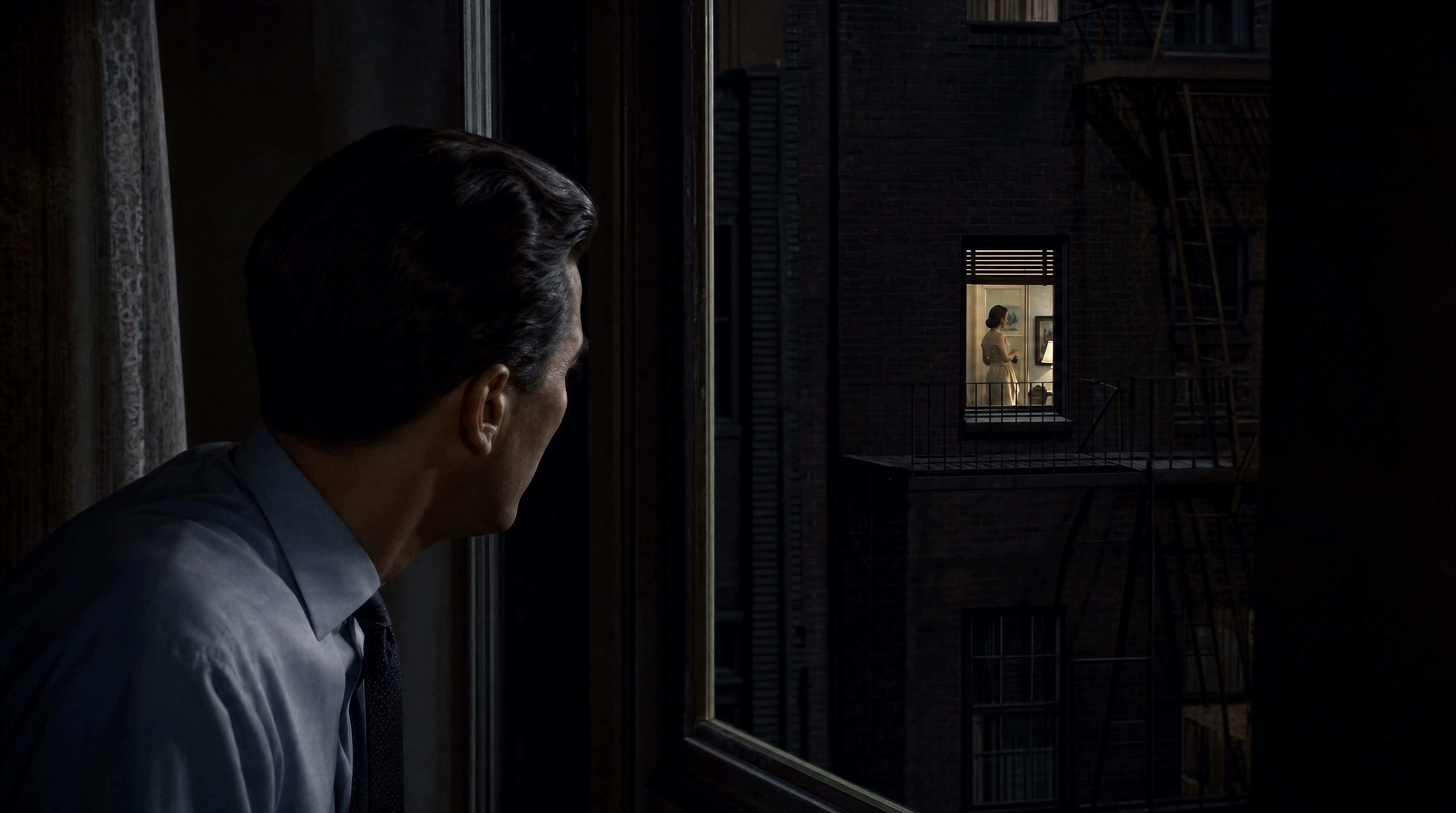 Voyeur view across a courtyard at night