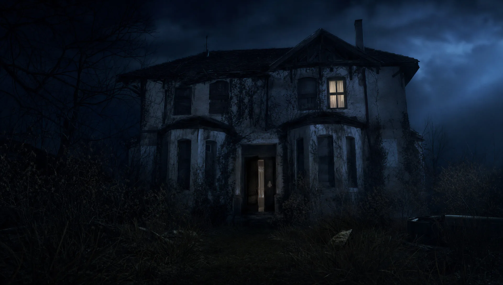 Abandoned house at night