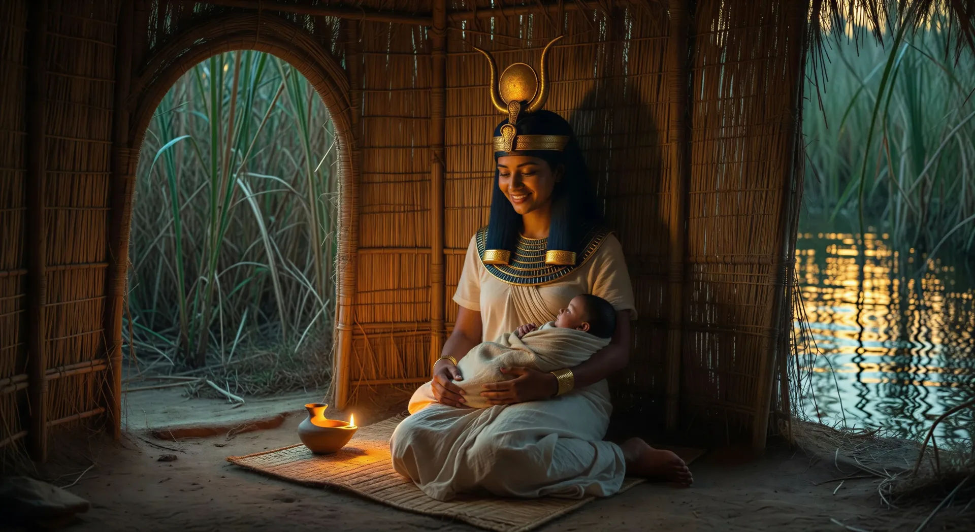Isis nursing Horus in the marsh hut