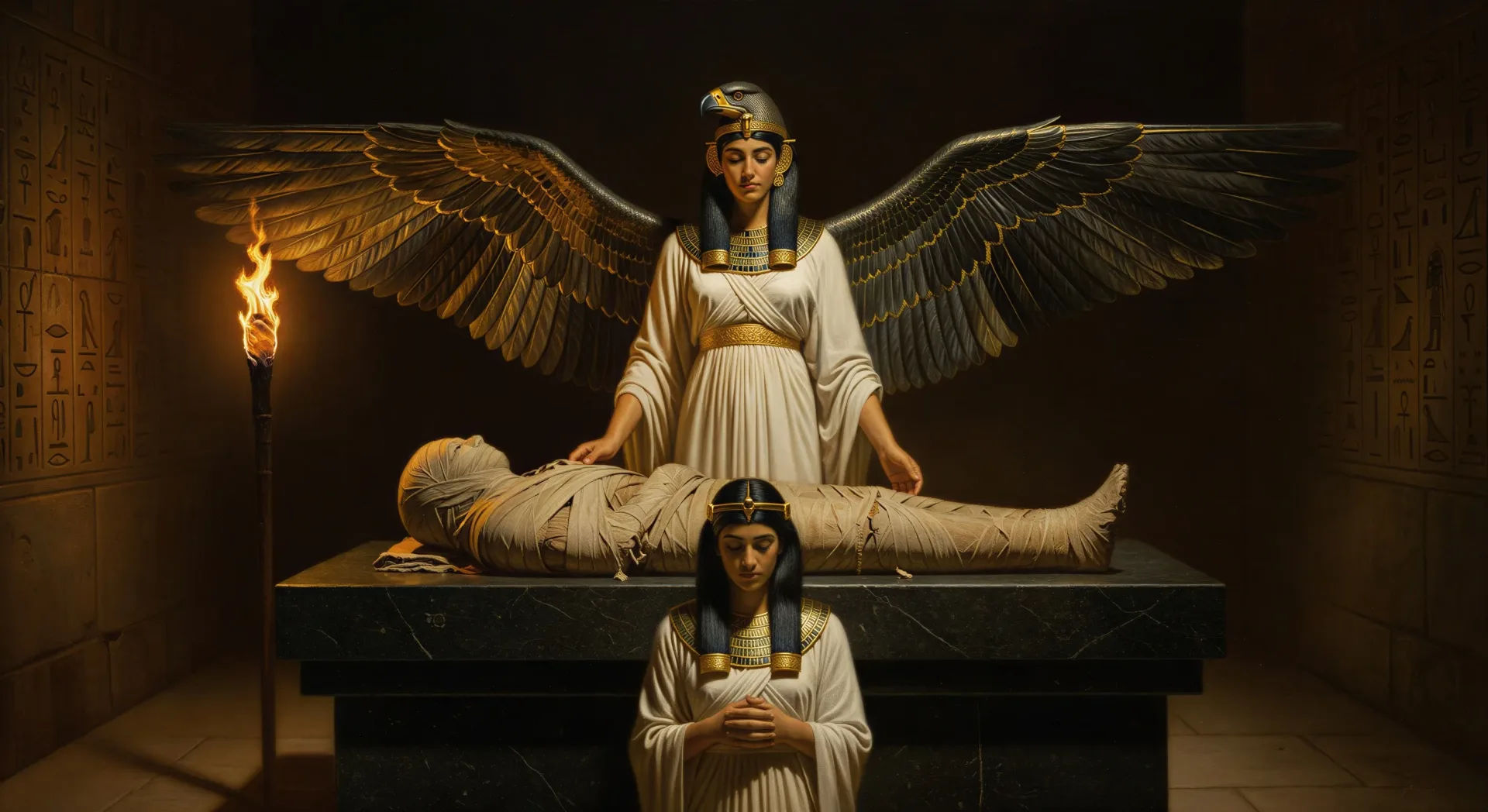 Isis spreads kite wings over Osiris