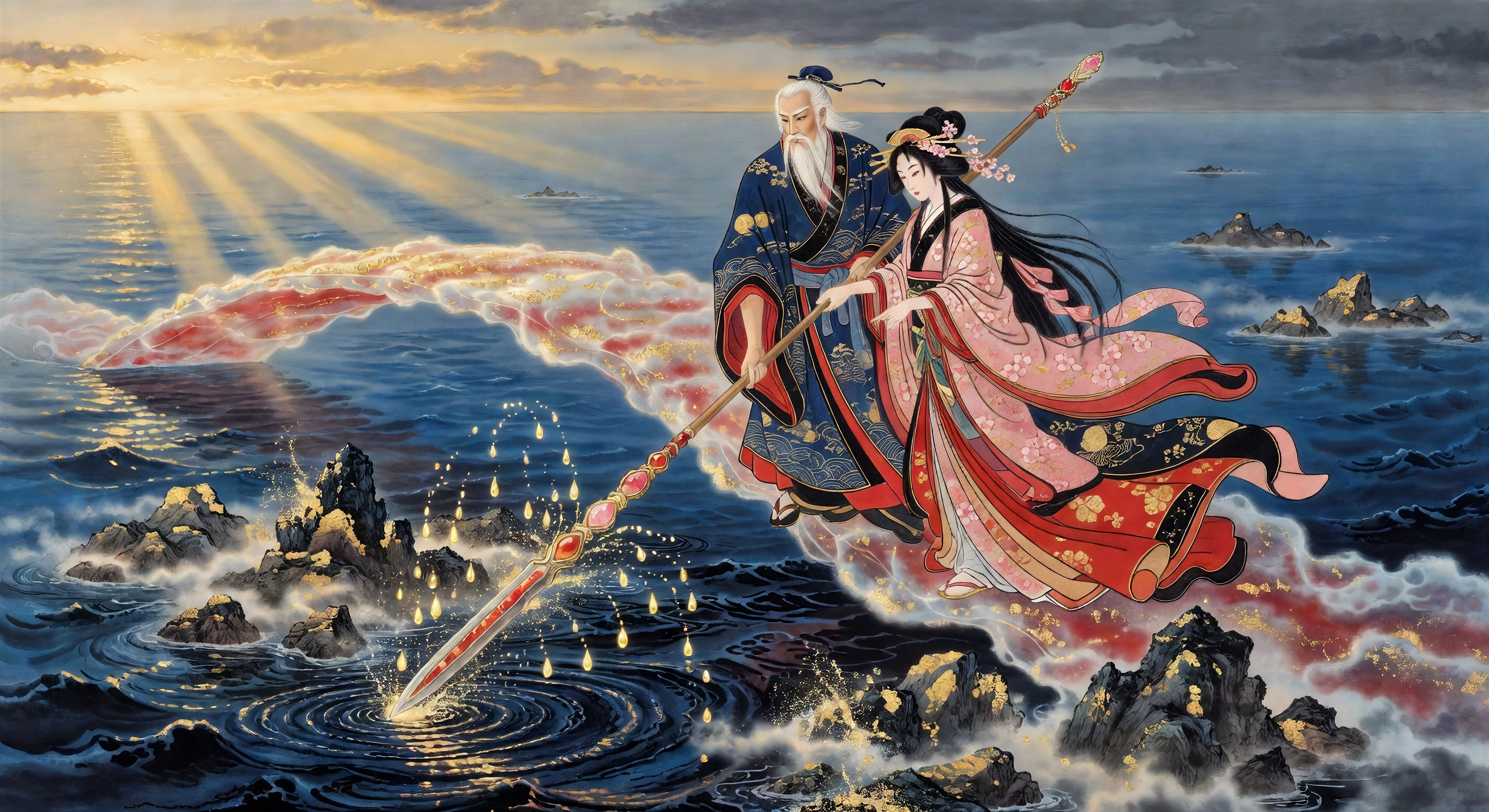 Izanagi and Izanami stir the ocean