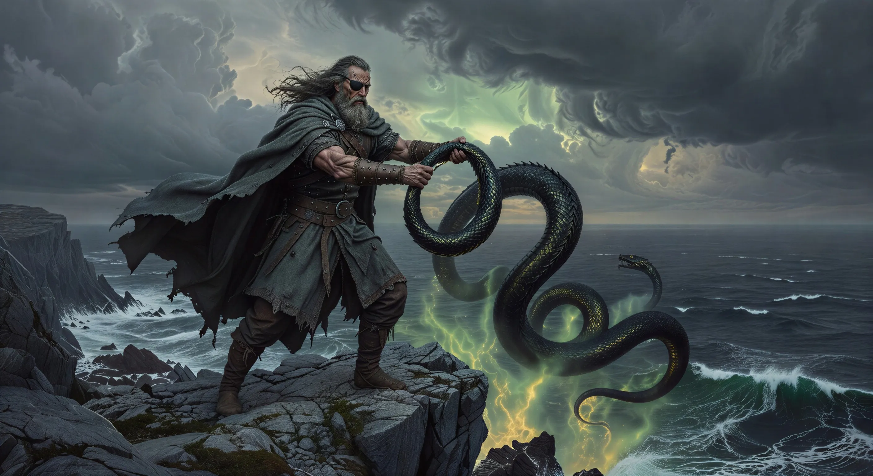 Odin casts the serpent into the sea