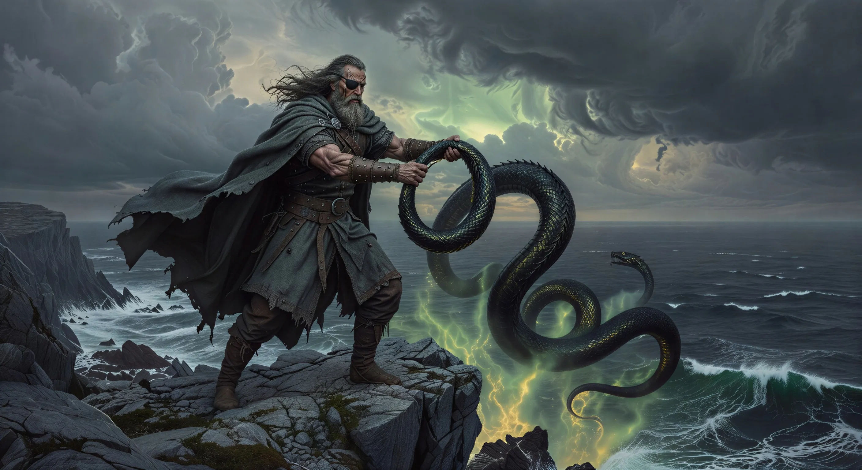 Odin casts the serpent into the sea