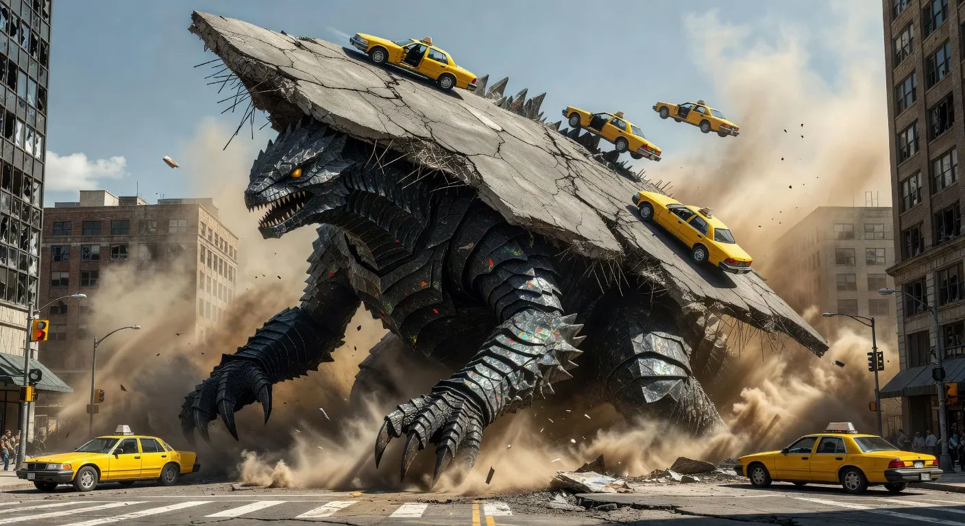 Kaiju escavador subterrâneo ergue um quarteirão inteiro
