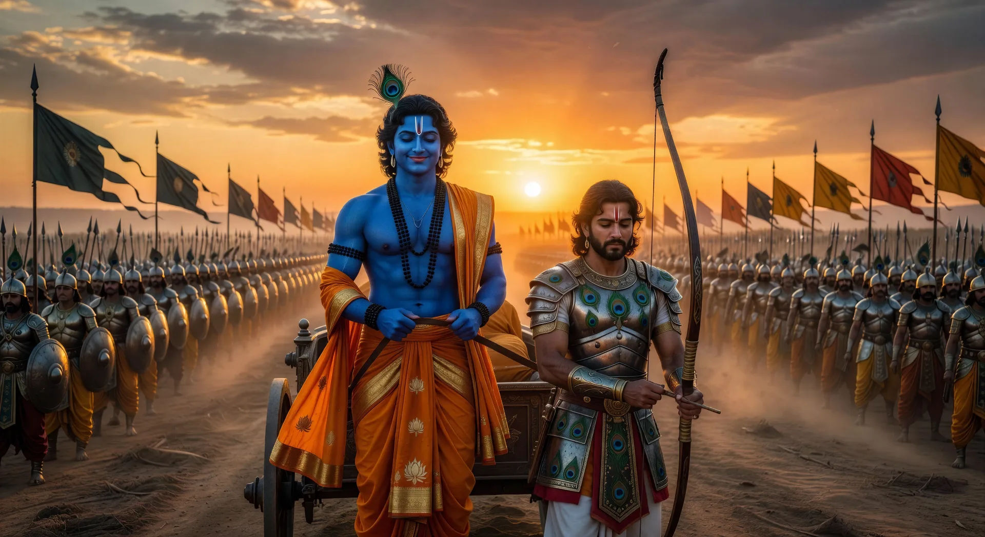 Krishna e Arjuna na carruagem