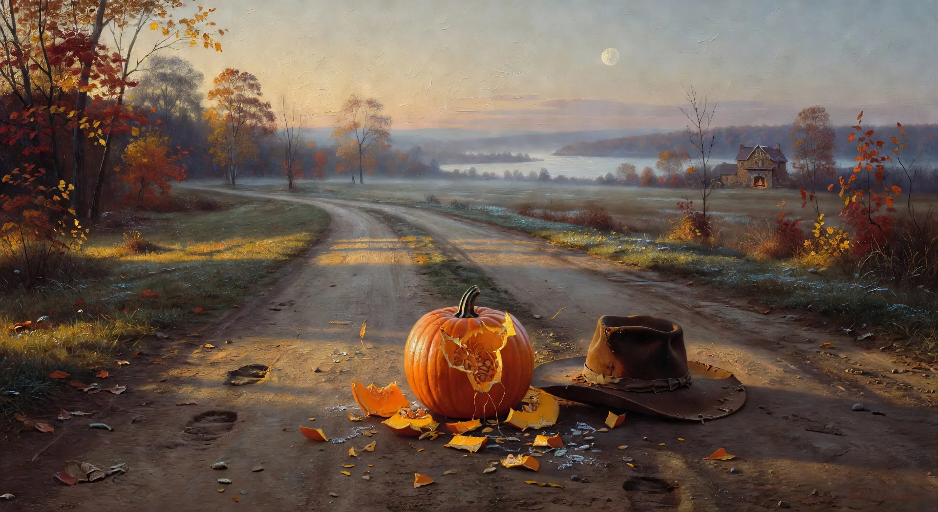 The smashed pumpkin at dawn