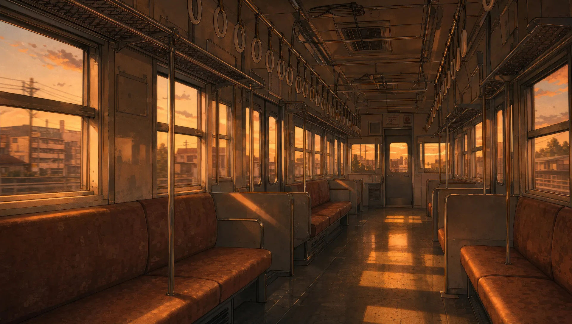 Train carriage at dusk