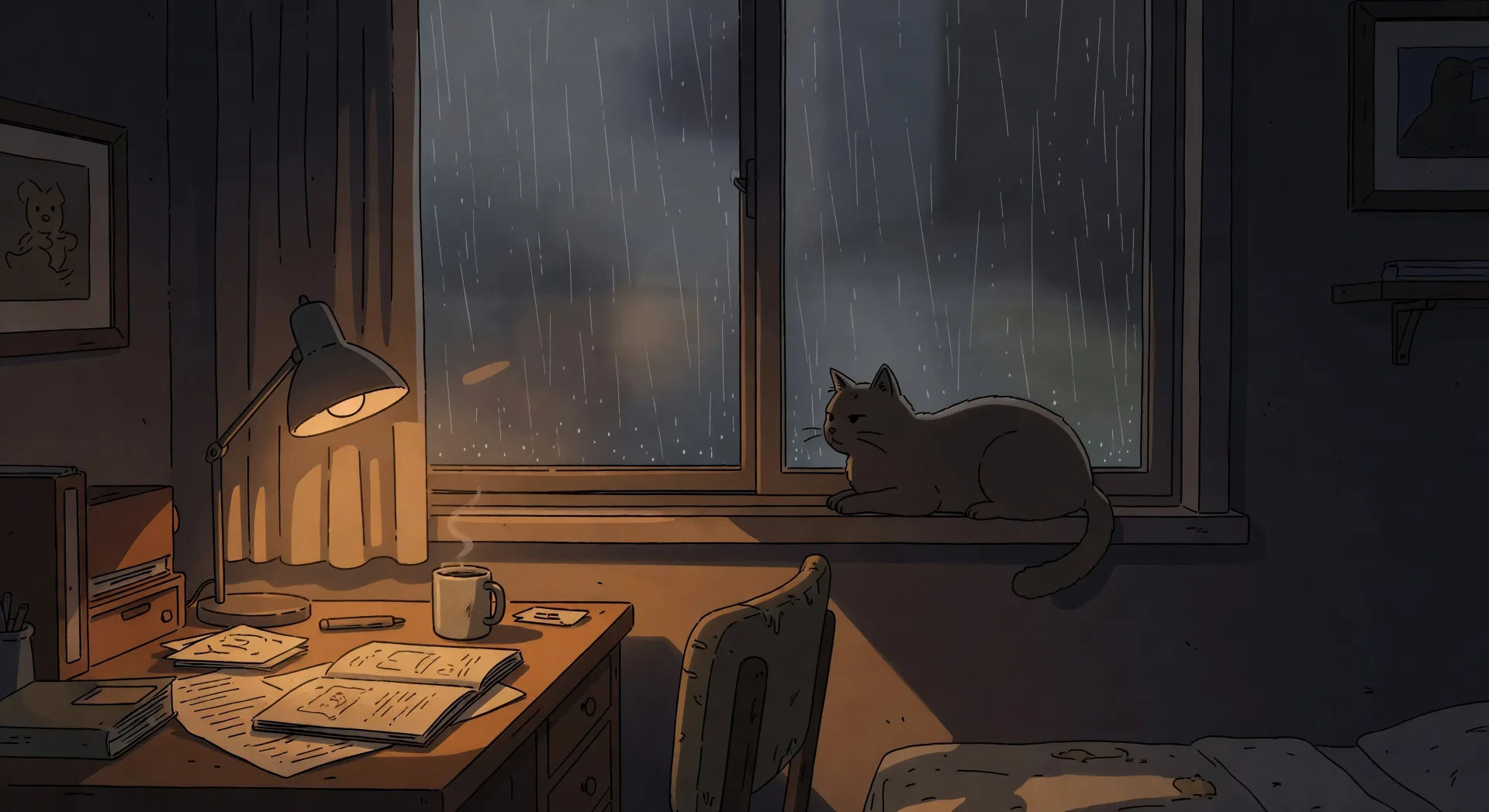 Rain on bedroom window