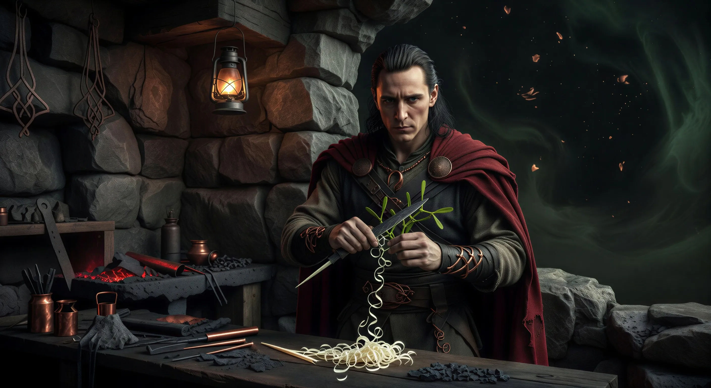 Loki forging the mistletoe dart