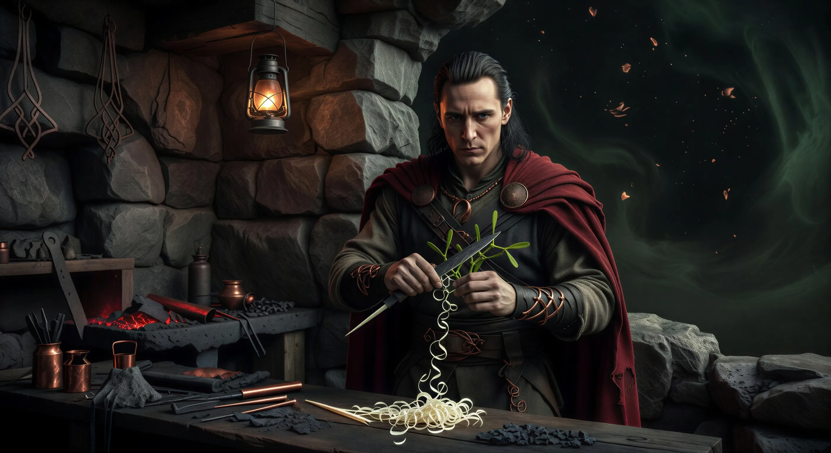 Loki forging the mistletoe dart