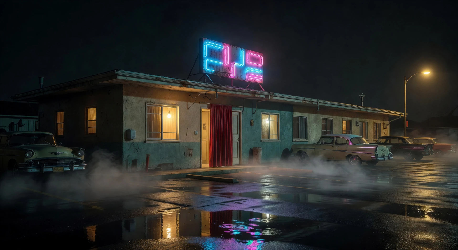 Letrero de motel con neón parpadeante