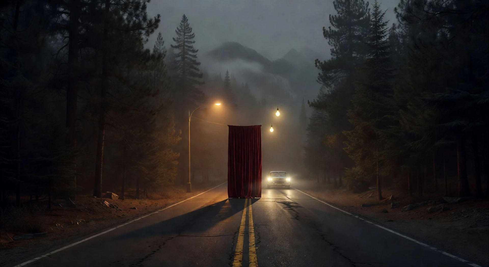 Estrada com neblina no noroeste do Pacífico