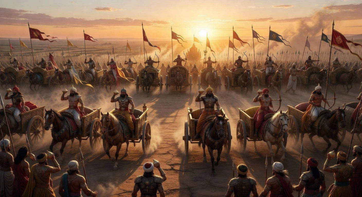 A batalha de Kurukshetra ao amanhecer