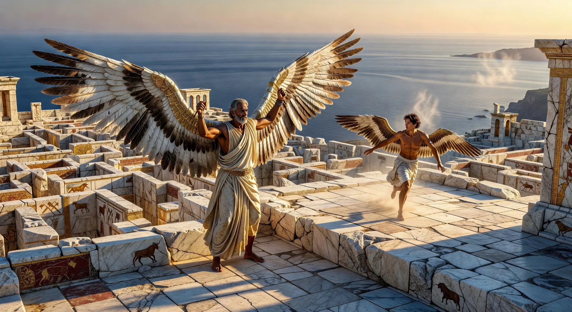 Daedalus and Icarus take flight
