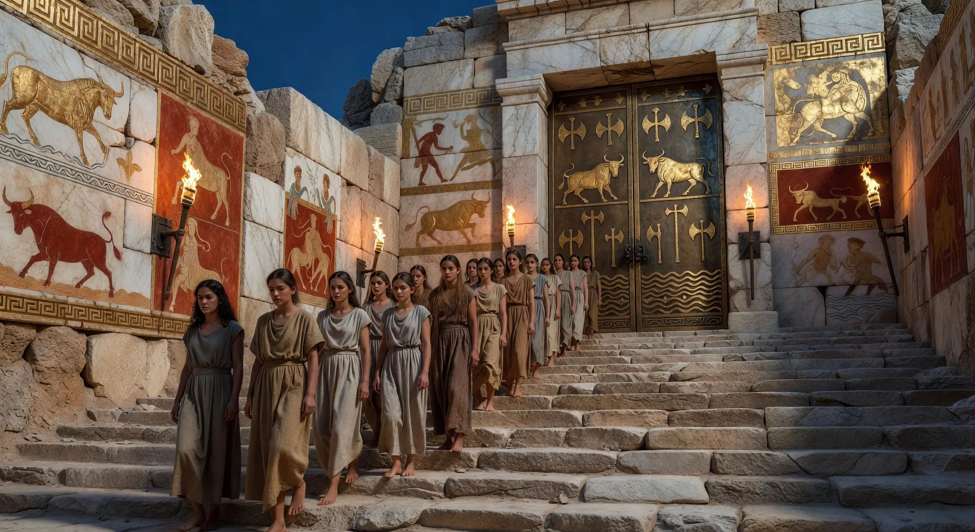 The fourteen youths enter