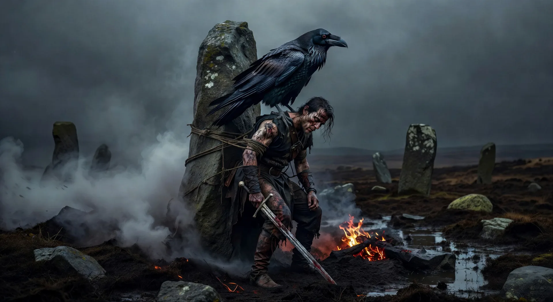Raven on the pillar-stone