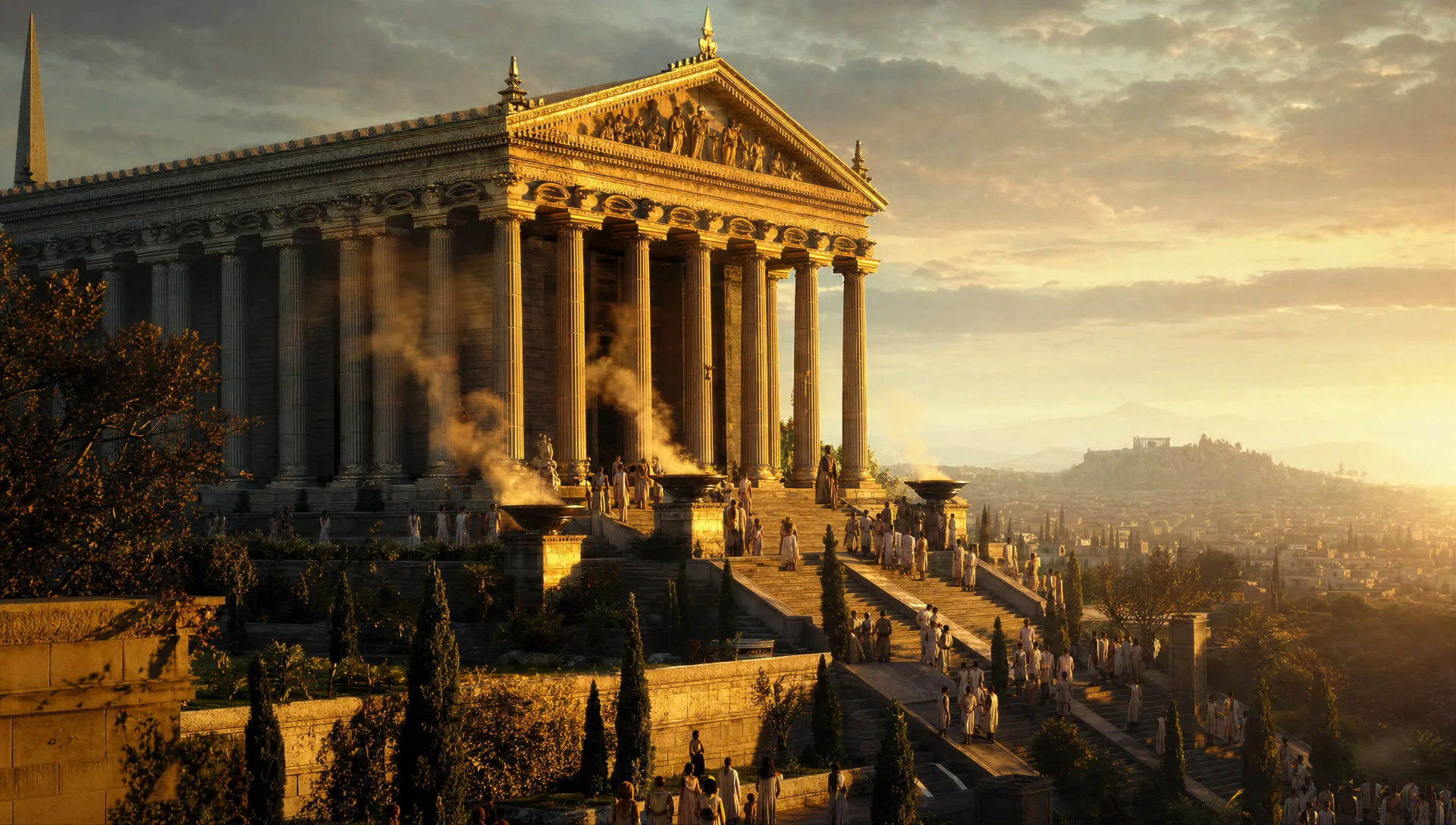 Um templo perdido na selva ao amanhecer