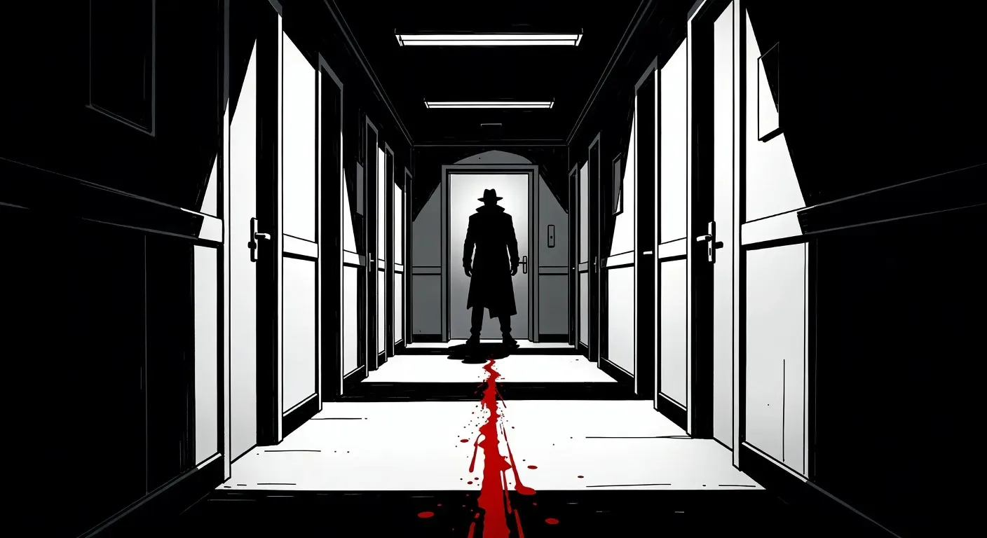 Comic chiaroscuro corridor in pure ink
