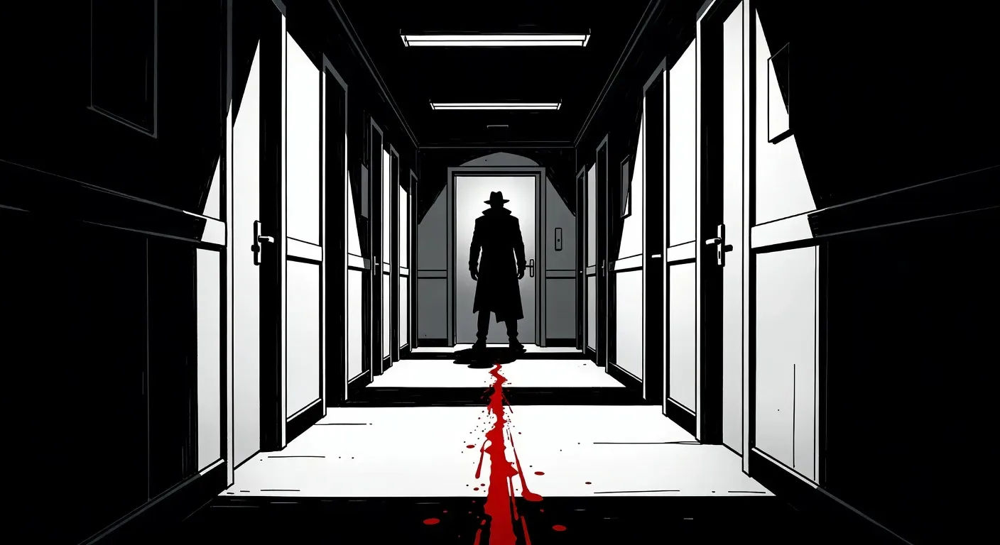 Comic chiaroscuro corridor in pure ink