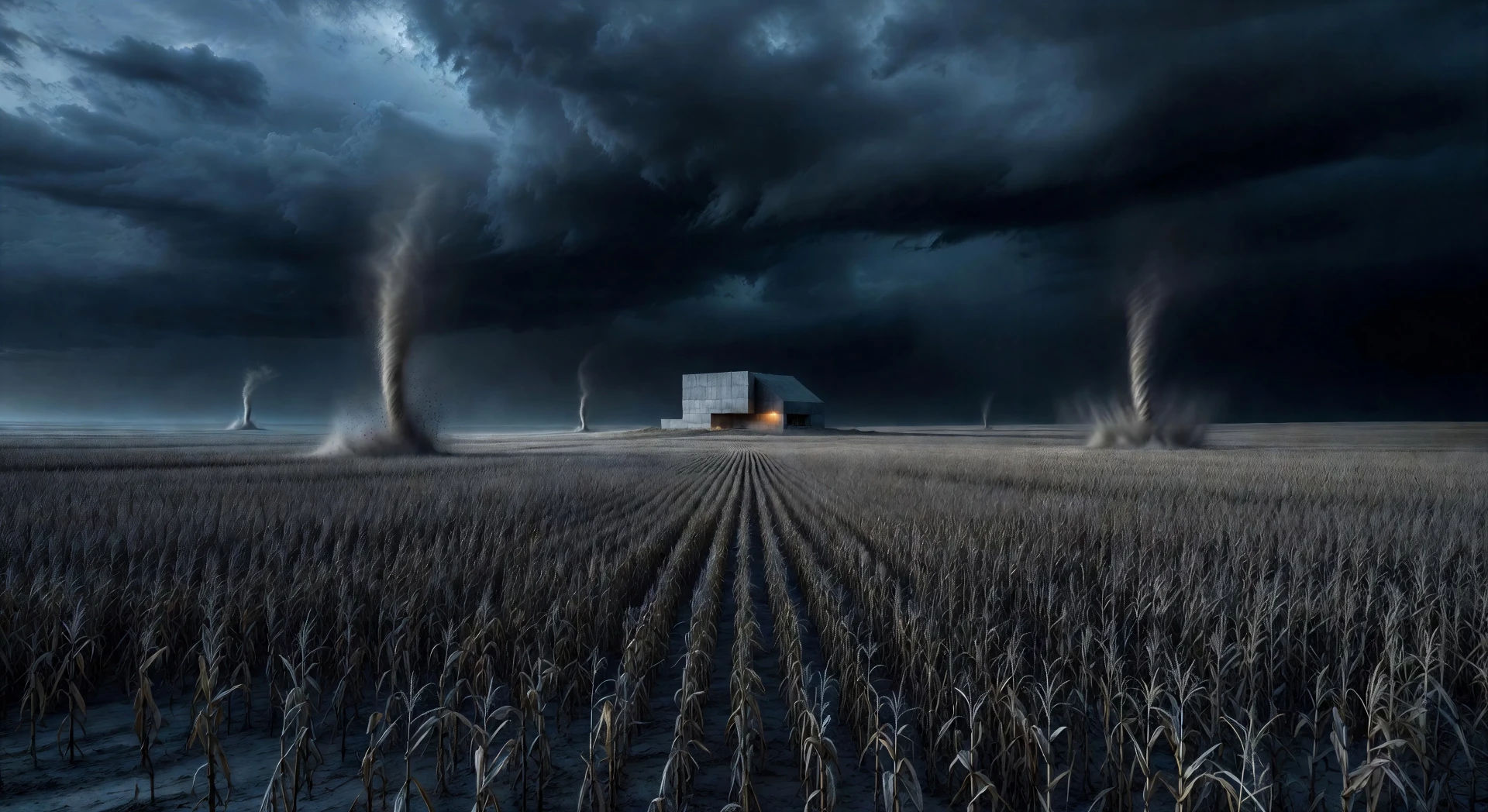 Maizal seco bajo la tormenta