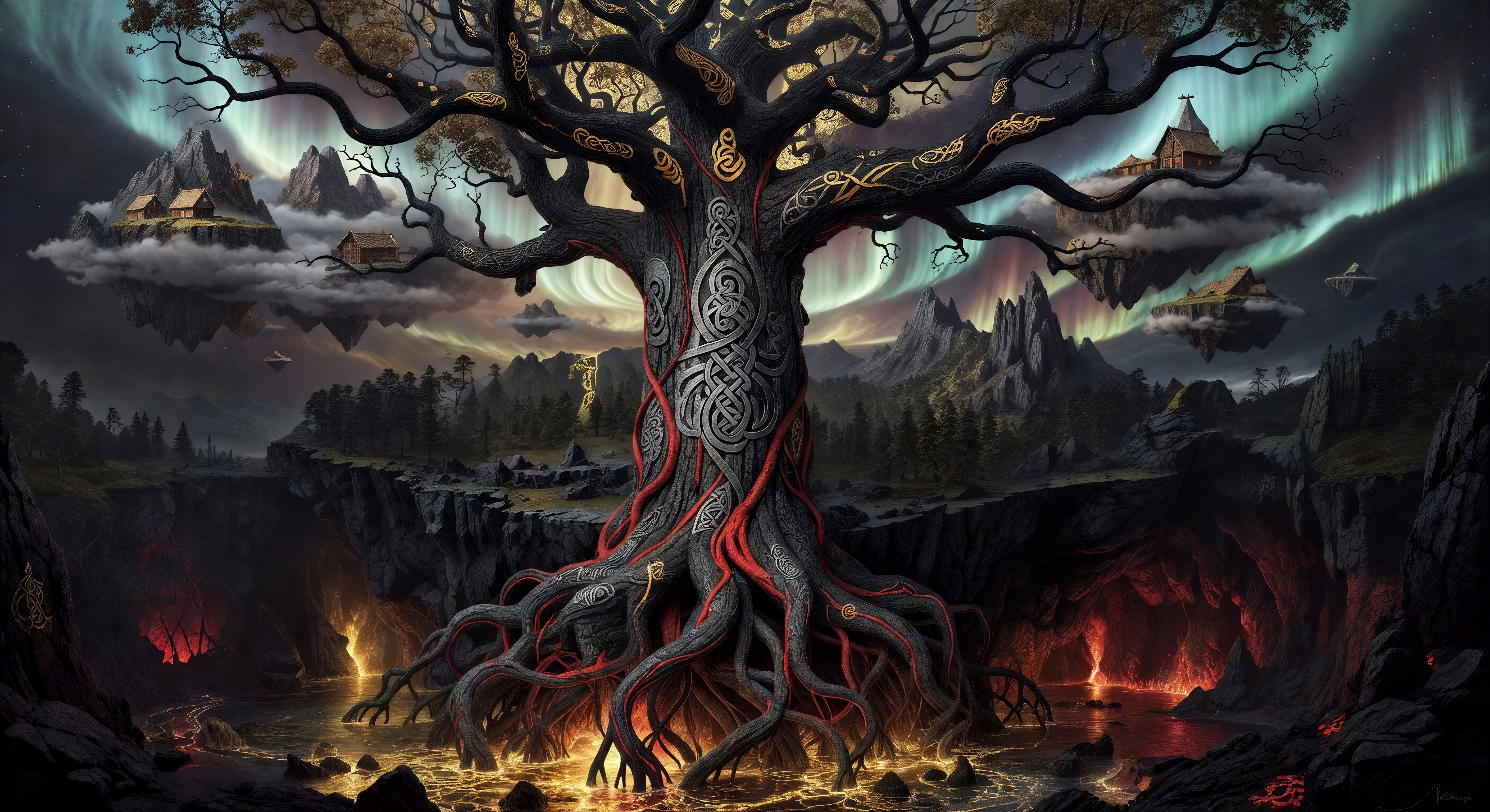 Yggdrasil sosteniendo los nueve mundos