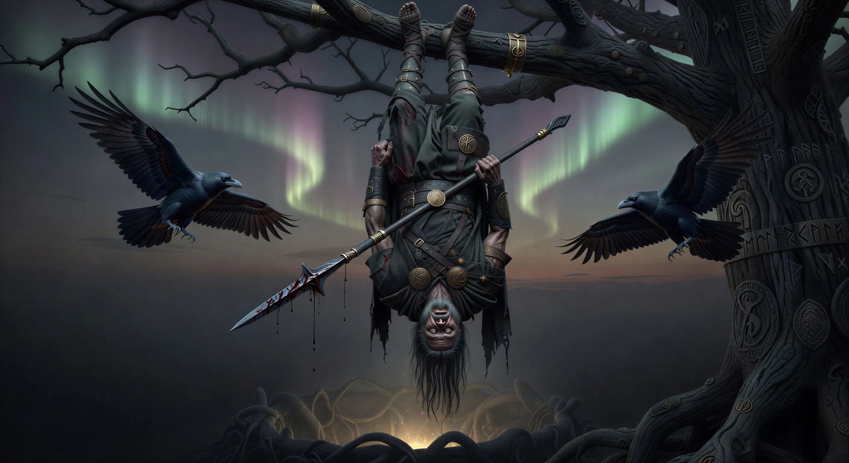 Odin hanging on Yggdrasil