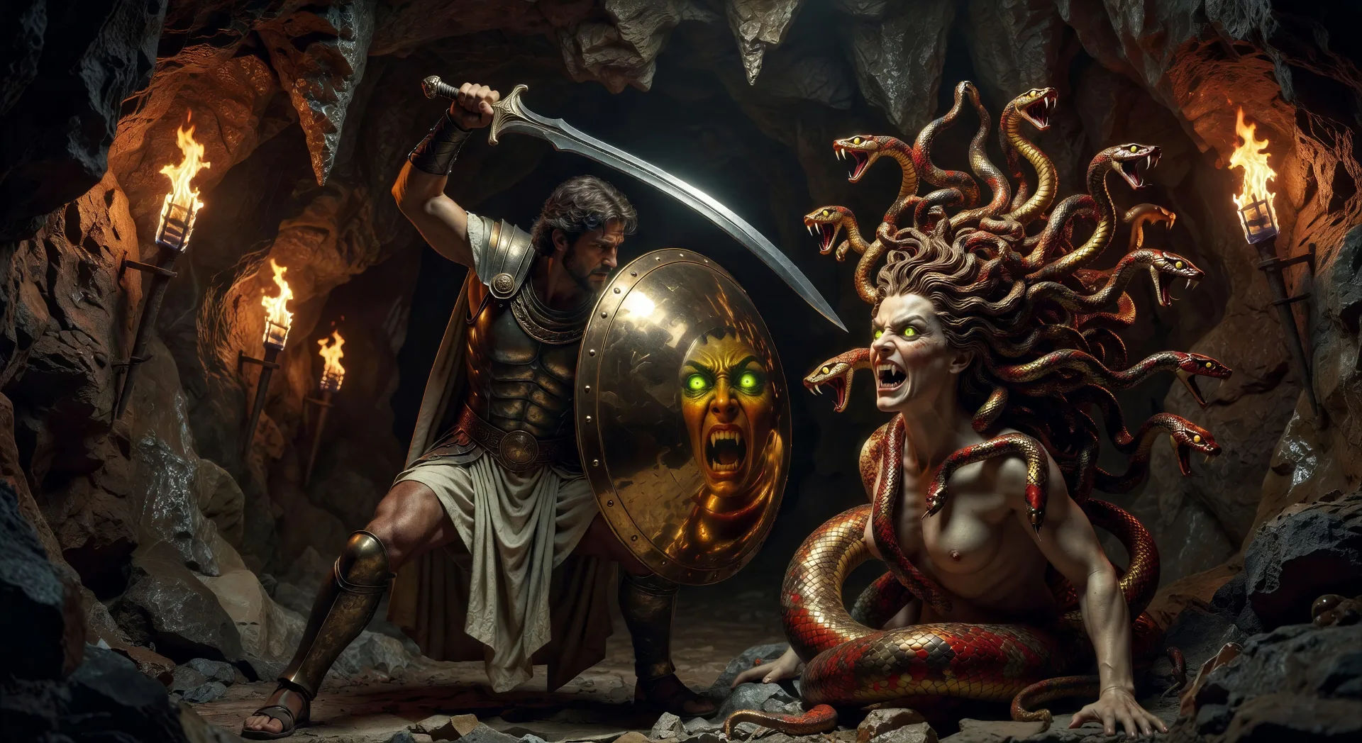 Perseus beheads Medusa