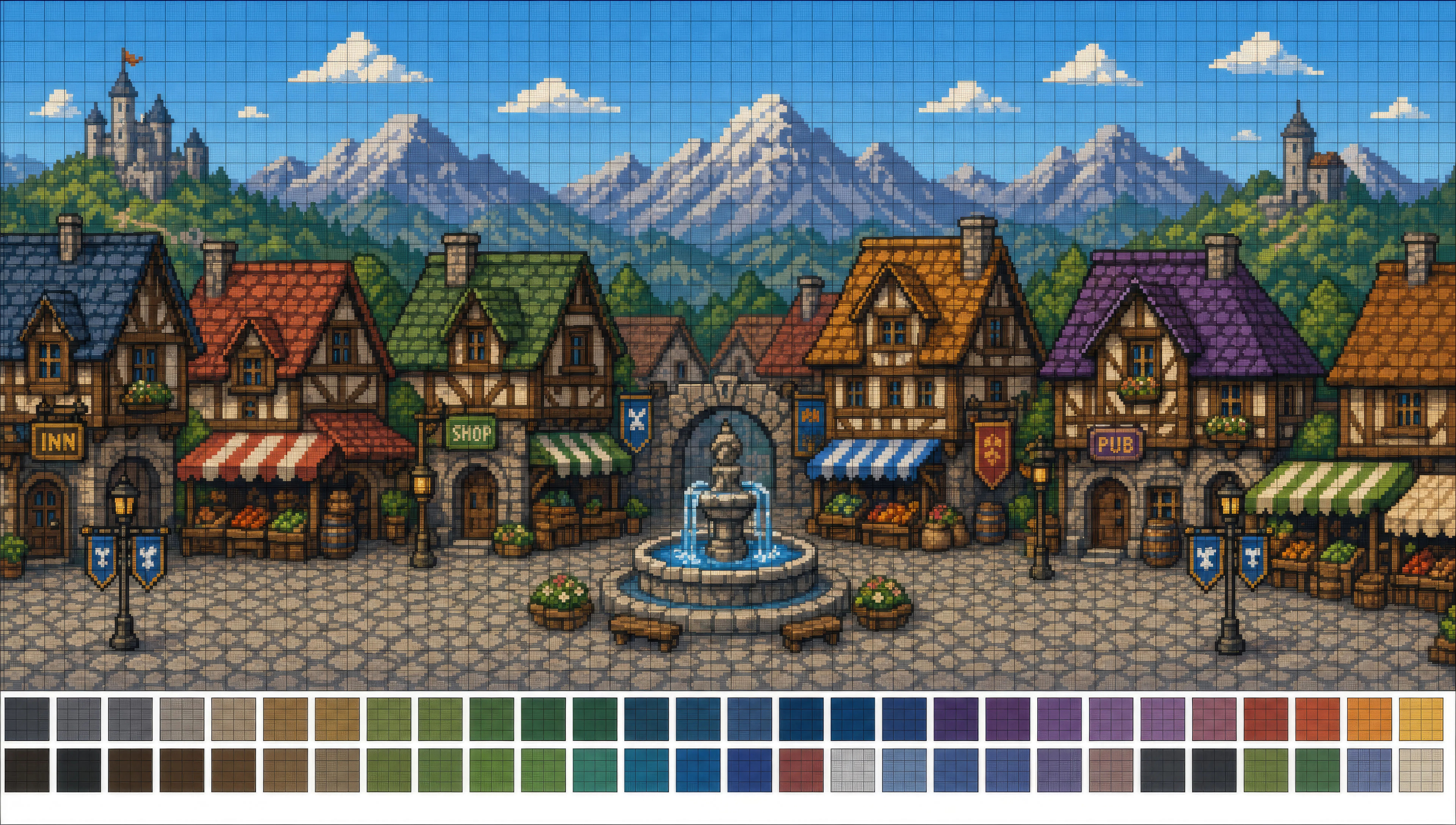 Tile-set kota RPG tampak samping