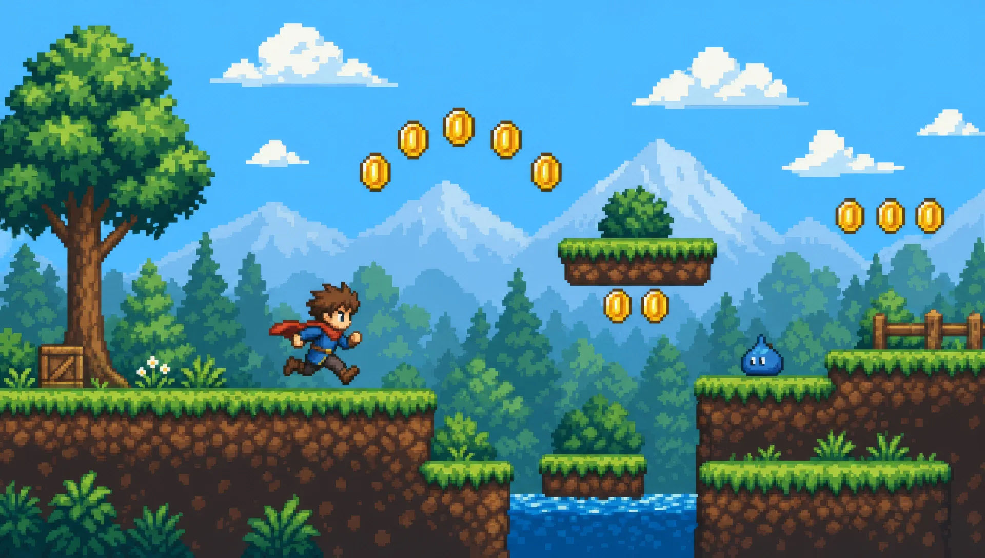 Fase side-scroller na floresta